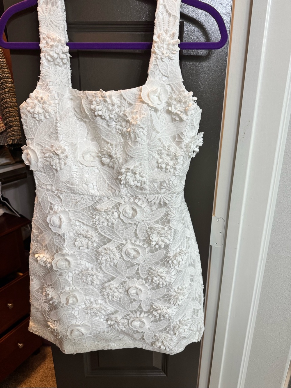 Birdy Grey White Lace Appliqué Mini Dress